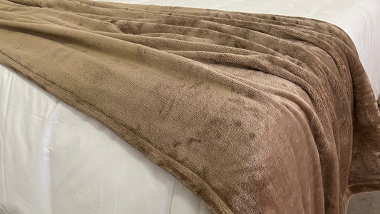 luxe fleece blanket or throw in taupe colour